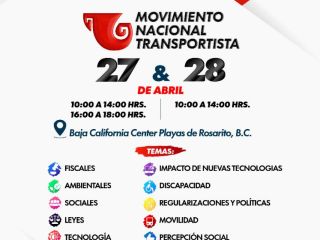 Cartel del Primer Foro Nacional de Movilidad (Zona Noroeste), que se desarrollará los días 27 y 28 de abruil en el Baja California Center de Playas de Rosarito, BC. 01 250422