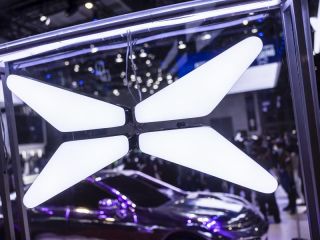 Imagen de archivo del logo del fabricante Xpeng en la feria del automóvil de Shanghái.