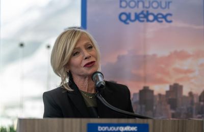 La ministra de Turismo de Québec, Caroline Proulx, habla durante una rueda de prensa, el 19 de octubre de 2023, en Monterrey (México). EFE/Miguel Sierra. 01 231023