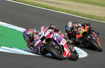 El español Jorge Martín (Ducati Desmosedici GP23) ha sumado su tercera victoria de la temporada al vencer un Gran Premio de Japón de MotoGP. EFE/EPA/KIMIMASA MAYAMA 01 011023
