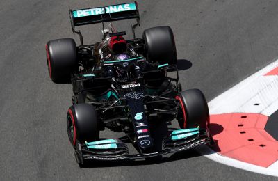 British Formula One driver Lewis Hamilton of Mercedes-AMG Petronas in action during the third practice session for the Formula One Grand Prix of Azerbaijan at the Baku City Circuit in Baku, Azerbaijan, 05 June 2021. 