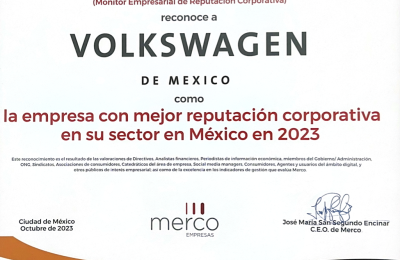 Volkswagen de México es distinguida por Merco como la empresa con mejor reputación corporativa en el sector automotriz  01 181023