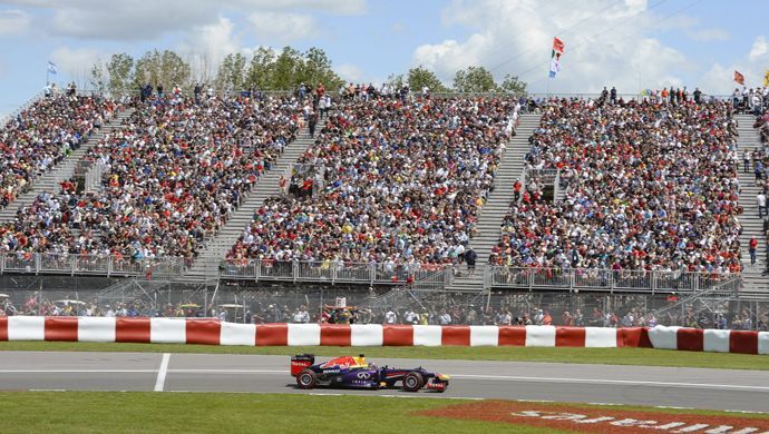 Sebastian Vettel, piloto alemán del equipo Red Bull, fue registrado este domingo durante el Gran Premio de Formula 1 de Canadá, en el circuito Gille Villeneuve de Montreal (Canadá).